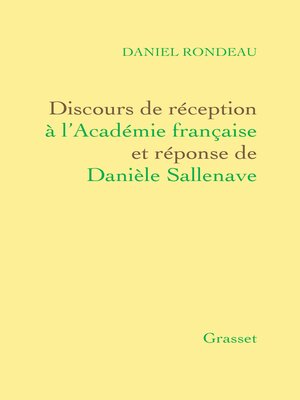 cover image of Discours de réception à l'Académie française Et réponse de Danièle Sallenave
